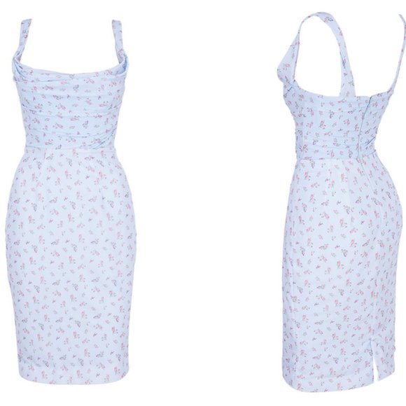 RARE HOUSE OF CB 'Bellina' Blue Floral Corset Midi Dress NWOT - Picture 9 of 12